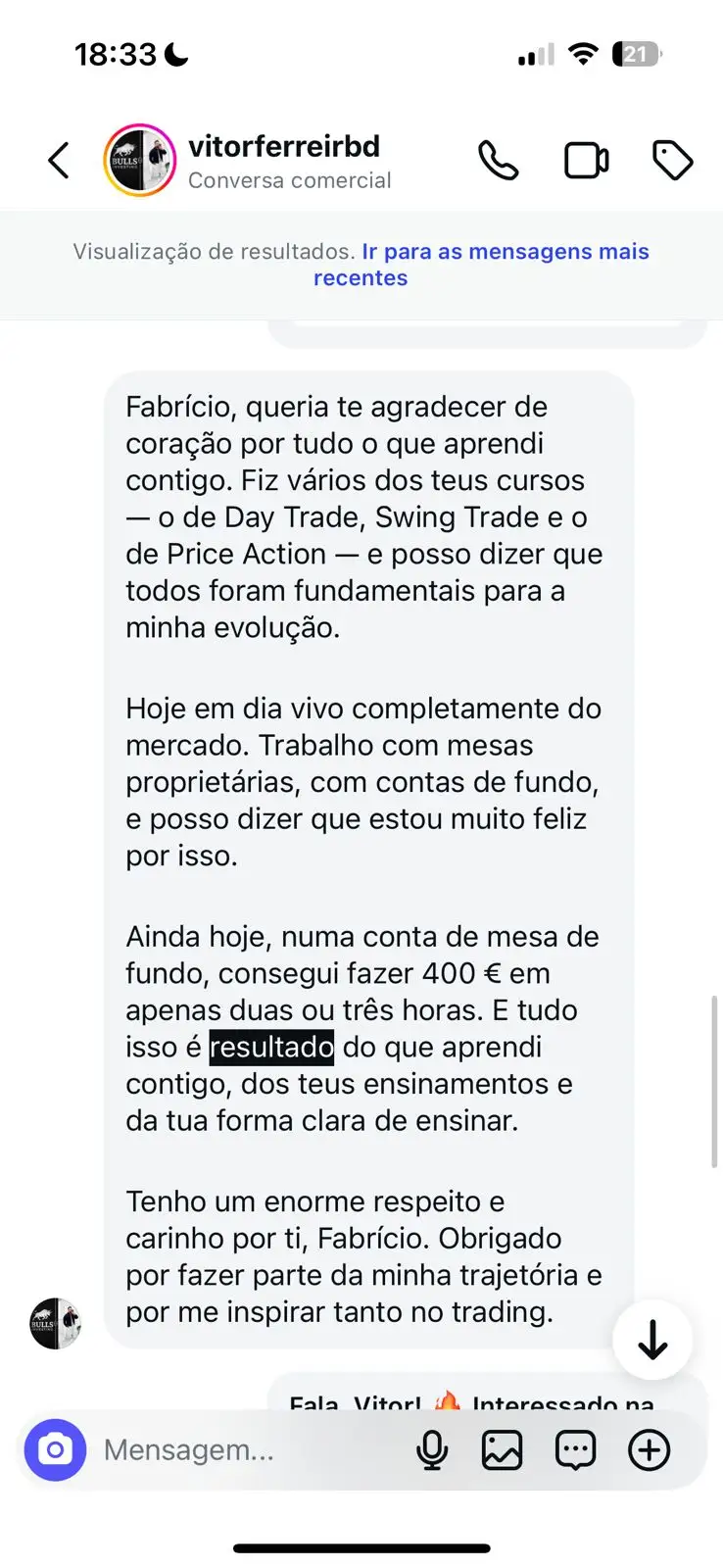 Depoimento de aluno